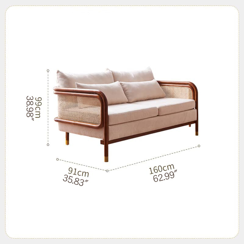 Luxurious Brown & Off-White Rattan Sofa with Ash Wood Frame and Silk Cotton-Ramie Fill tzm-543