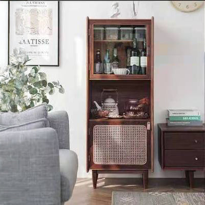 Solid Wood Rattan & Glass Cabinet - Elegant Storage Solution for Modern Living Rooms fyf-2239