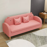 Stylish Light Gray Sofa with Off White, Mint Green, Grass Pink, and Yellow Wood Accents – Premium Cotton Upholstery qm-11