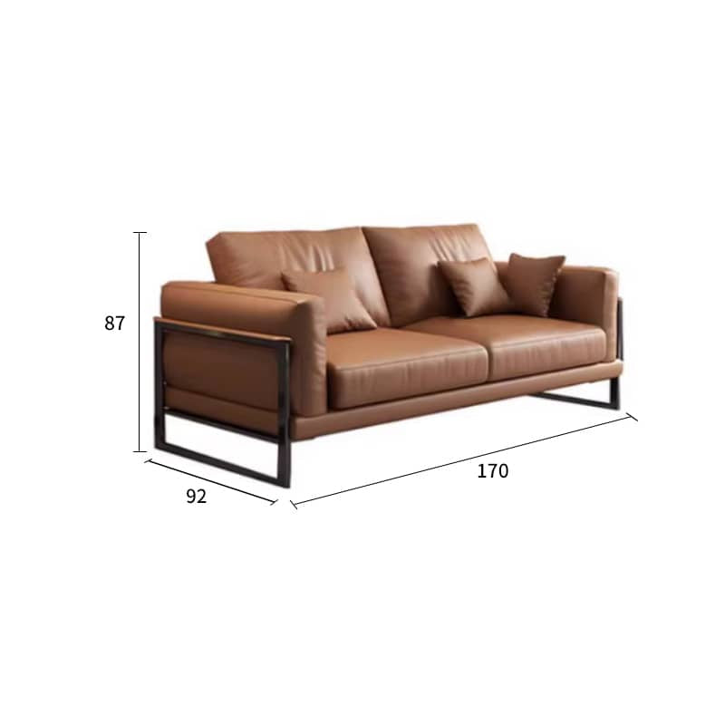 Brown Faux Leather Sofa with Pine Wood Frame and Cotton Accents hzh-1369