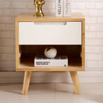 Stylish Natural Brown & White Bedside Cupboard - Rubber Wood & Pine Wood Construction hglna-1456