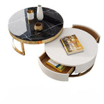 Luxurious Pine and Marble Round Tea Table - Modern Elegance for Your Living Room hgnzj-4328