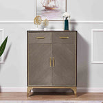 Stylish Stainless and Wood Cabinet with Gold Accents - Modern Storage Solution hbs-4424