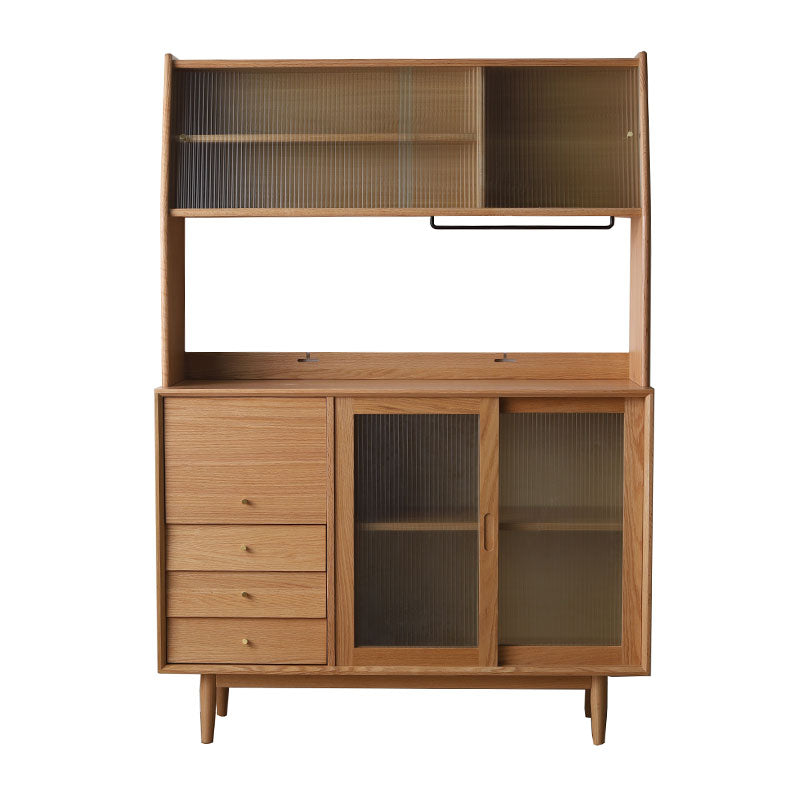 Elegant Natural Cherry and Beech Wood Cabinet with Glass and Copper Accents fyx-859