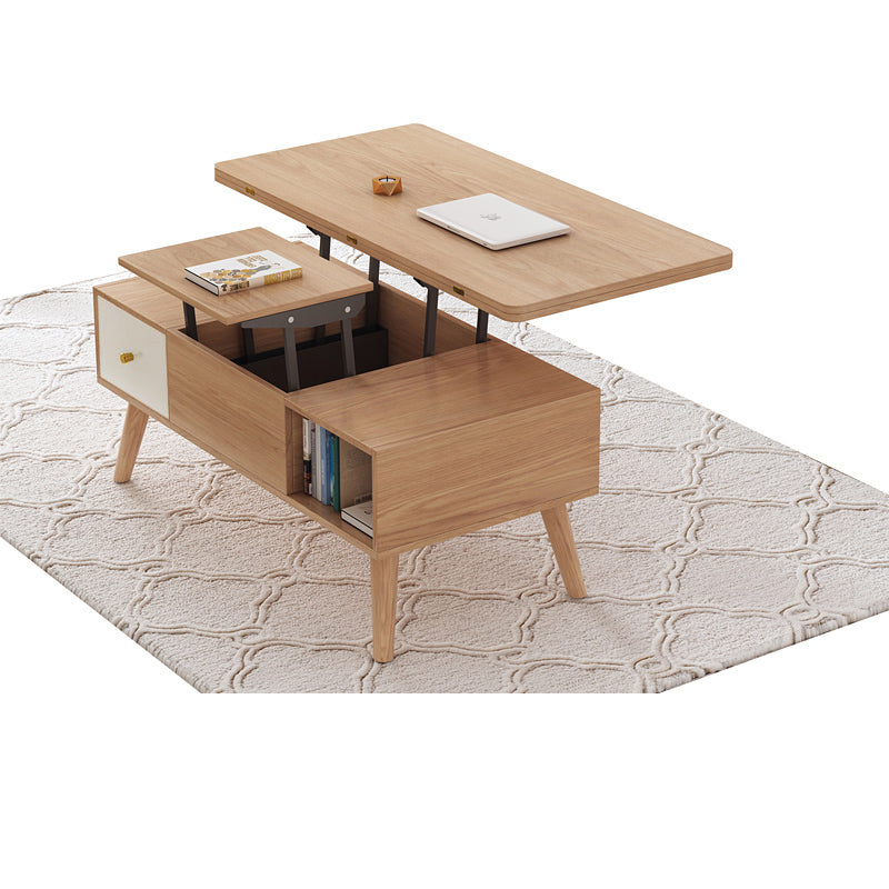 Stylish Natural Oak and White Matte Ceramic Tea Table - Premium Solid Wood Design hx-1564