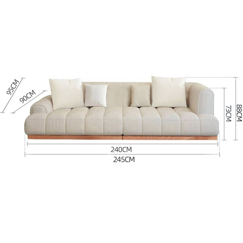 Elegant Beige Sofa with Natural Oak and Pine Wood Accents in Cotton and Faux Leather hmyf-1275