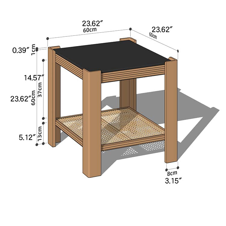 Sleek Tea Table Collection: Cherry Wood, Red Oak & Black Walnut with Marble or Tempered Glass Tops and Rattan Accents hykmq-791