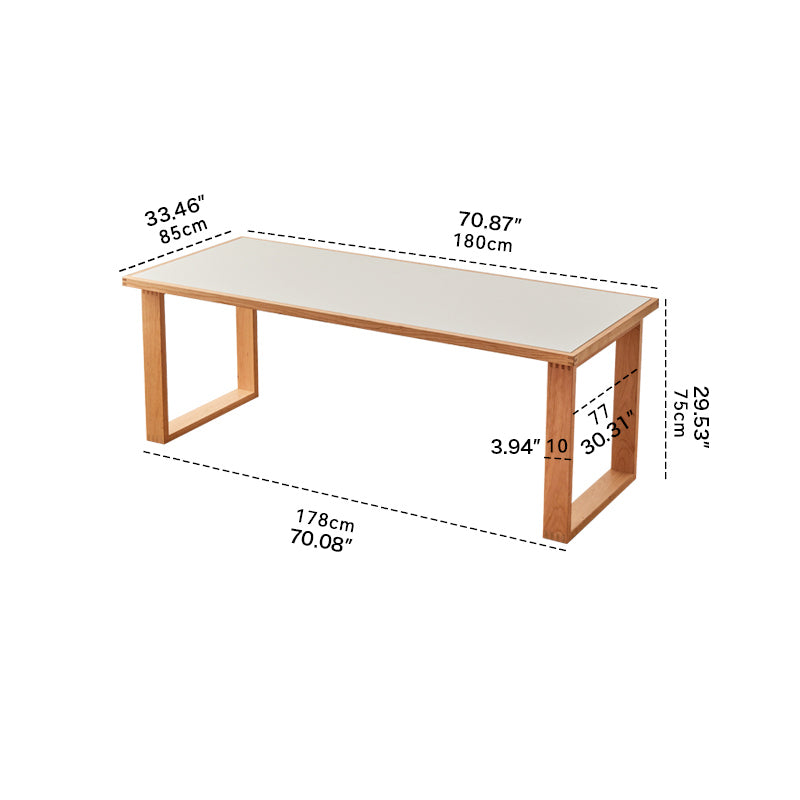 Elegant Table with White Finish, Natural Cherry Wood, and Black Marble Accents fyx-846