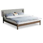 Stylish Natural Wood Bed Frame in Gray, Blue, or Brown - Oak and Pine with Cotton-Ramie Fabric Options hym-477