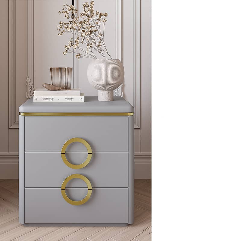 Modern Solid Wood Nightstand with Faux Leather Accents - Luxury Bedroom Furniture fzyhs-2742