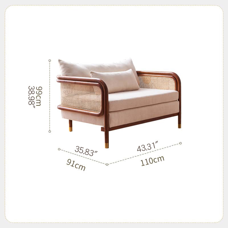 Luxurious Brown & Off-White Rattan Sofa with Ash Wood Frame and Silk Cotton-Ramie Fill tzm-543