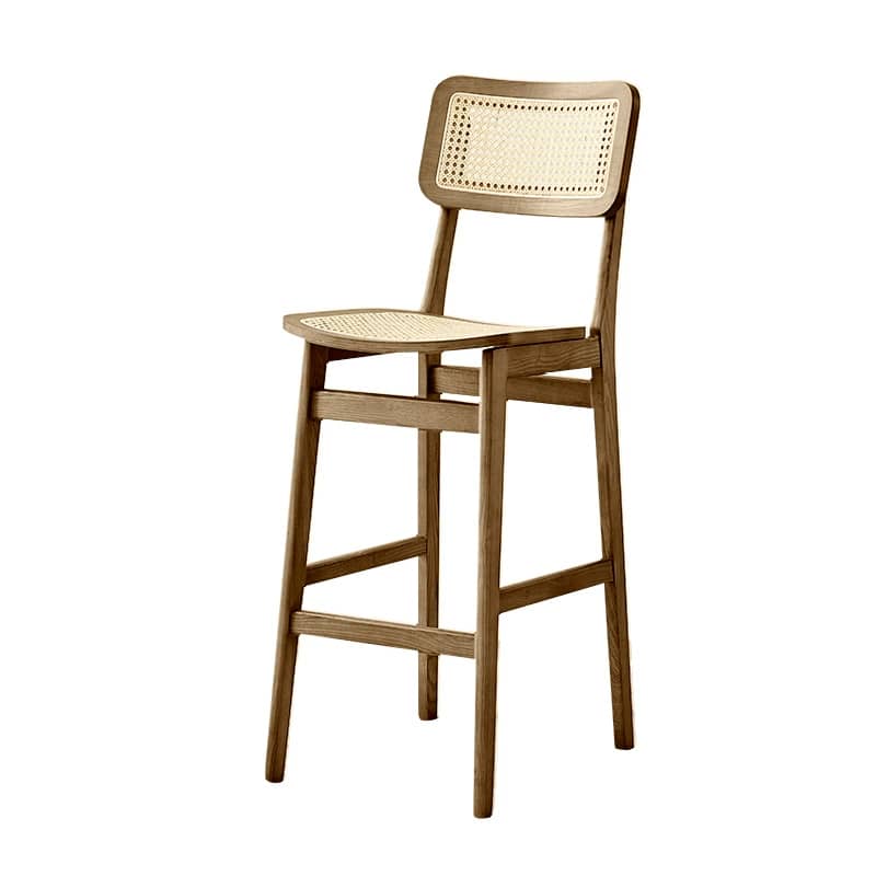 Stylish Light Brown Ash Wood Chair with Natural Rattan Detailing tzm-556