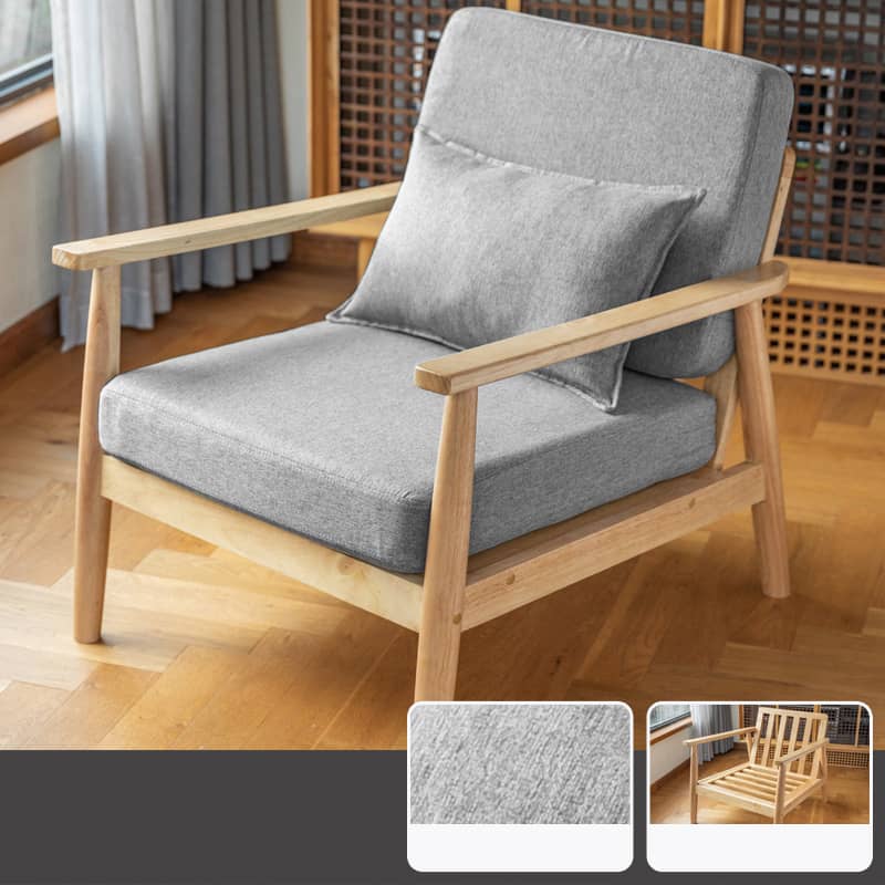 Stylish Off-White Gray Stool with Rubber Wood Legs and Soft Fabric Seat zsjj-158