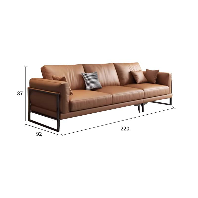 Brown Faux Leather Sofa with Pine Wood Frame and Cotton Accents hzh-1369