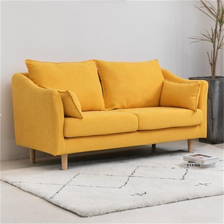 Stylish Mint Green & Yellow Cotton Sofa with Dark Wood Accents - Perfect for Modern Living Room Decor qm-7