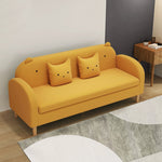 Stylish Light Gray Sofa with Off White, Mint Green, Grass Pink, and Yellow Wood Accents – Premium Cotton Upholstery qm-11