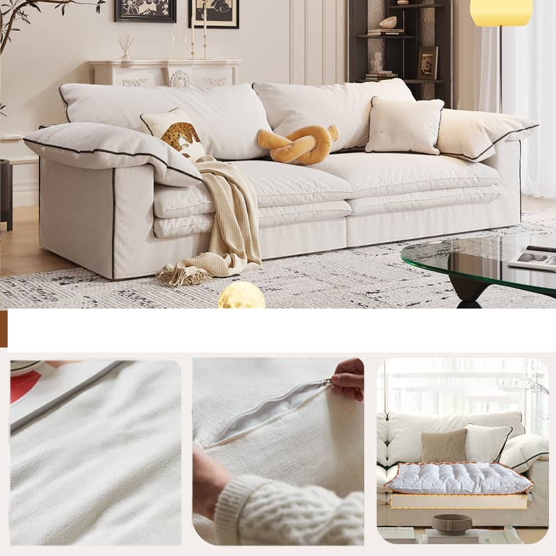 Beige Light Brown Sofa with Pine Wood Frame and Down Figure Cotton Linen Upholstery fbby-1377