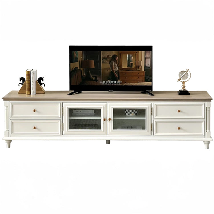 Luxurious Solid Wood TV Cabinet with Tempered Glass Accents - Elegance for Modern Living Rooms hyjyj-4263