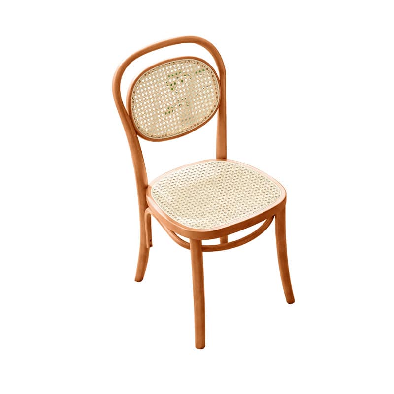 Elegant Brown Cherry Wood Chair with Natural Rattan Accent htzm-1517