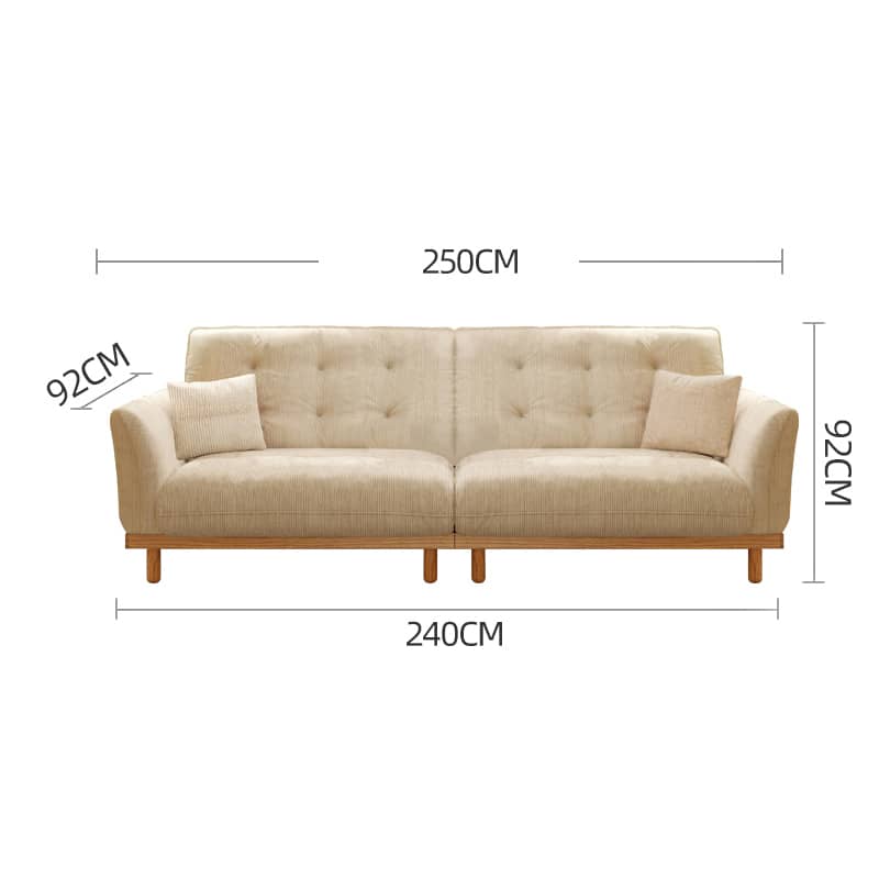 Elegant Beige Corduroy Sofa with Natural Oak and Pine Wood Frame - Plush Goose Down Cushions hmyf-1278