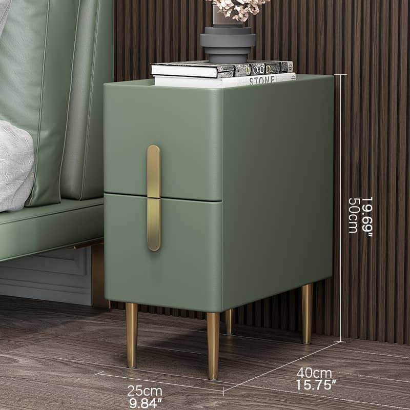 Luxury Marble Faux Leather Nightstand with Gold Accents - Modern Bedside Table fzyhs-2741