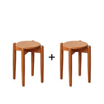 Elegant Oak Wood Stool with Light Grey Cushion - Natural and Comfortable Seating fyx-891