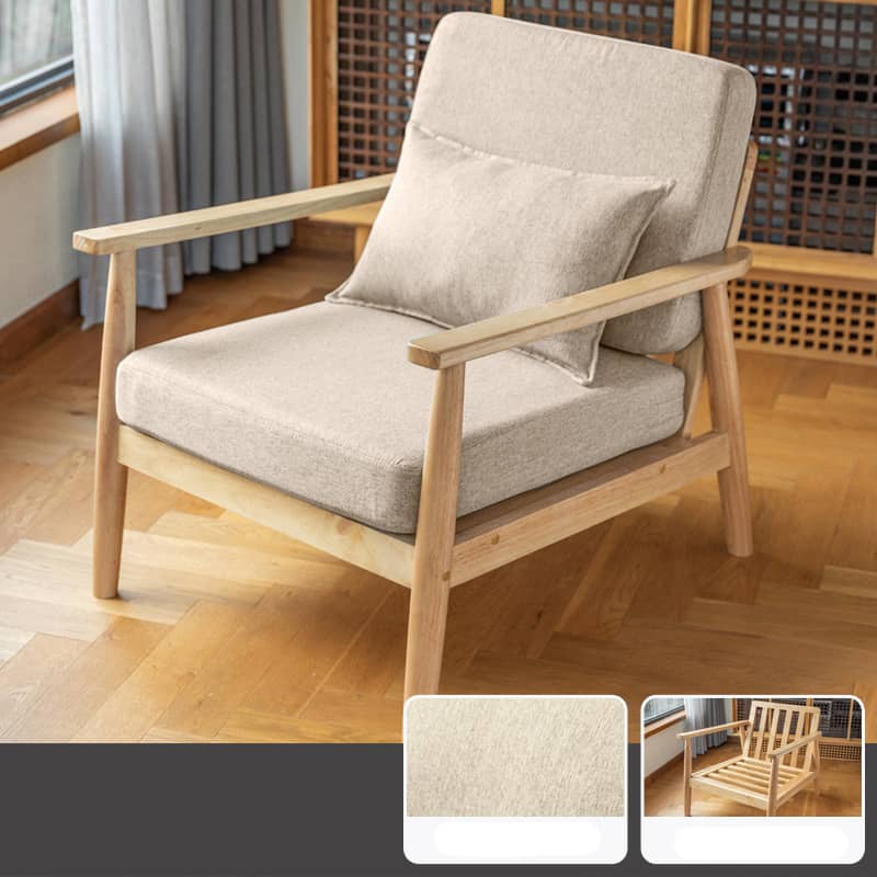 Stylish Off-White Gray Stool with Rubber Wood Legs and Soft Fabric Seat zsjj-158