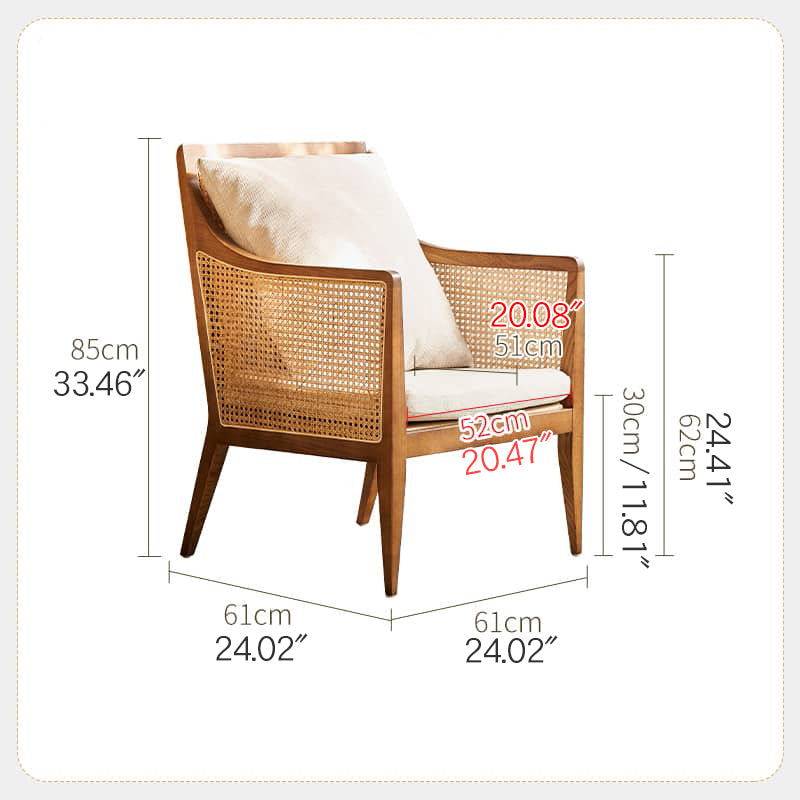 Modern Multi-Tone Rattan & Ash Wood Chair with Cotton-Ramie Upholstery tzm-541