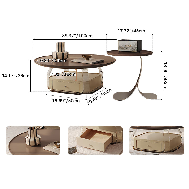 Modern Tea Table with Acrylic Base and Solid Wood Top - Stylish Coffee Table for Living Room fif-4521