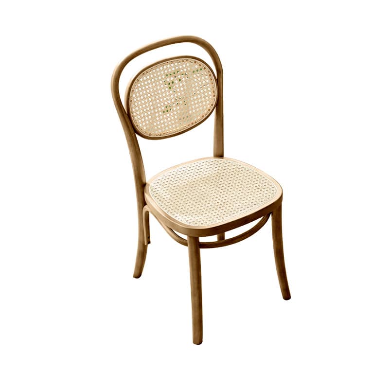 Elegant Brown Cherry Wood Chair with Natural Rattan Accent htzm-1517