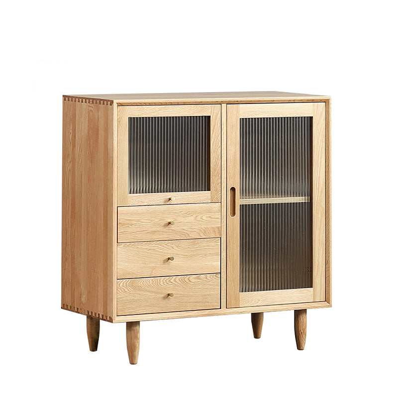 Elegant Natural Cherry and Beech Wood Cabinet with Glass and Copper Accents fyx-859