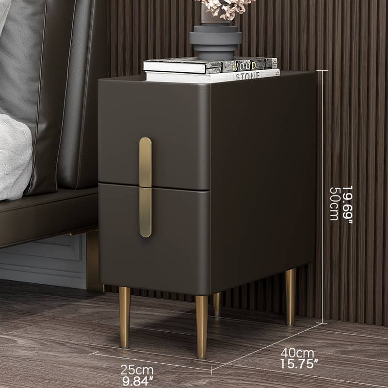 Luxury Marble Faux Leather Nightstand with Gold Accents - Modern Bedside Table fzyhs-2741