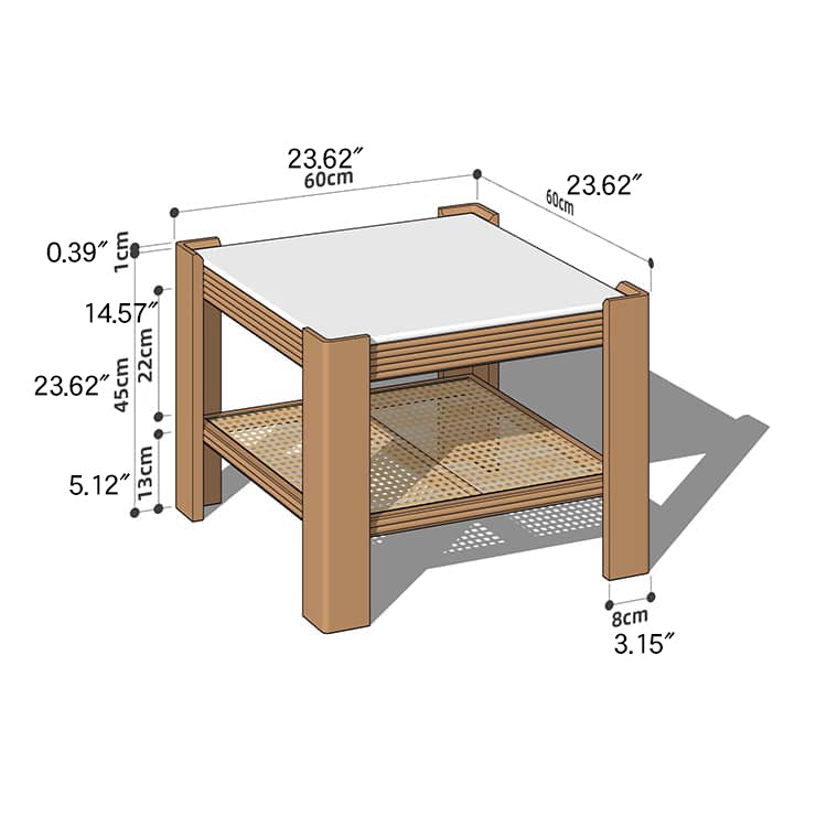 Sleek Tea Table Collection: Cherry Wood, Red Oak & Black Walnut with Marble or Tempered Glass Tops and Rattan Accents hykmq-791