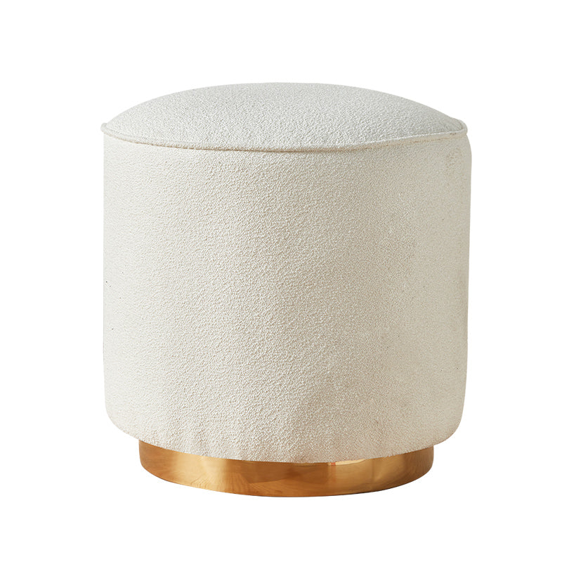 Chic Light Gray Cotton-Linen & Beige Brown Faux Leather Stool - Cozy White Sheep Boa & Pink Cotton-Linen Seat fcp-1313