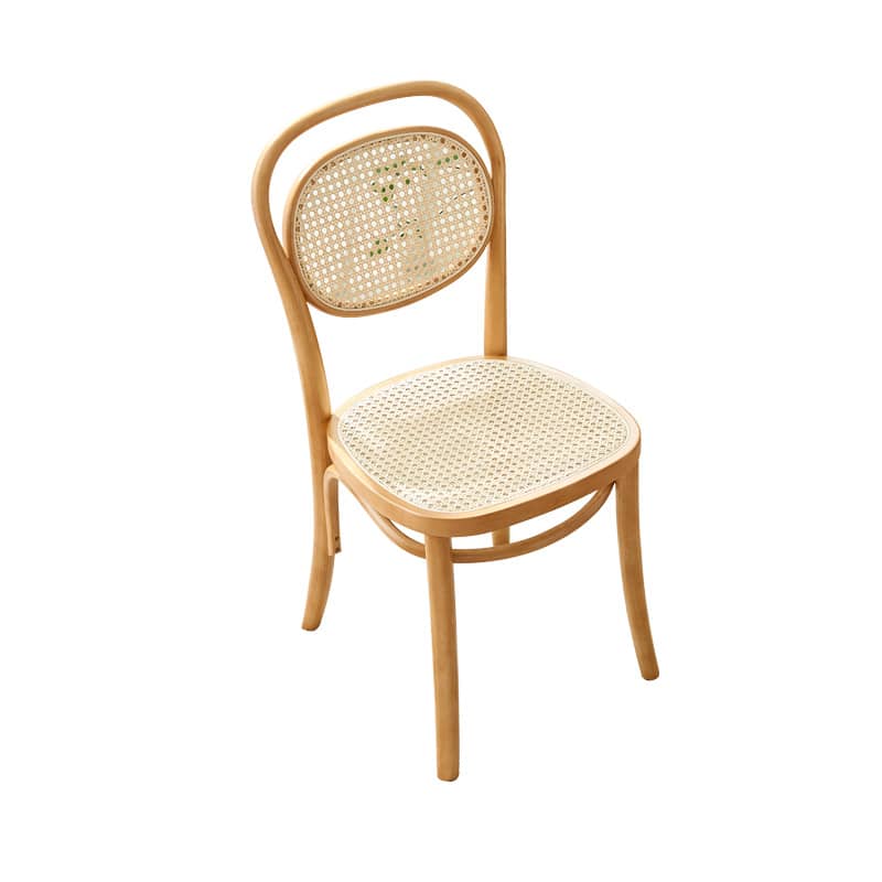 Elegant Brown Cherry Wood Chair with Natural Rattan Accent htzm-1517