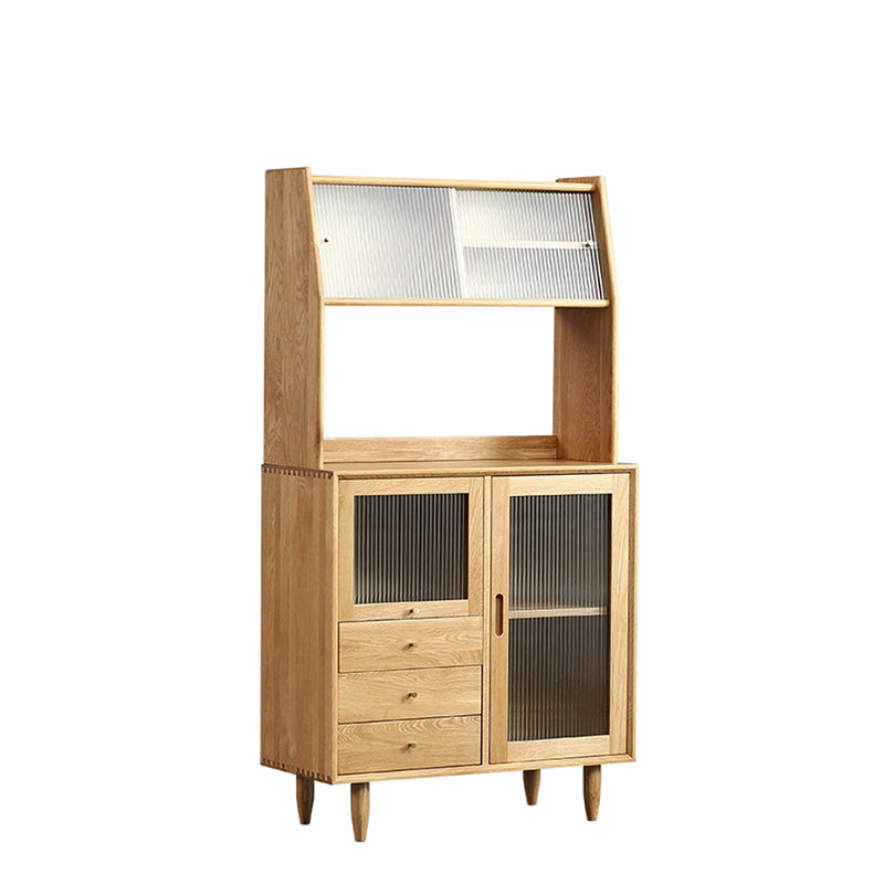 Elegant Natural Cherry and Beech Wood Cabinet with Glass and Copper Accents fyx-859