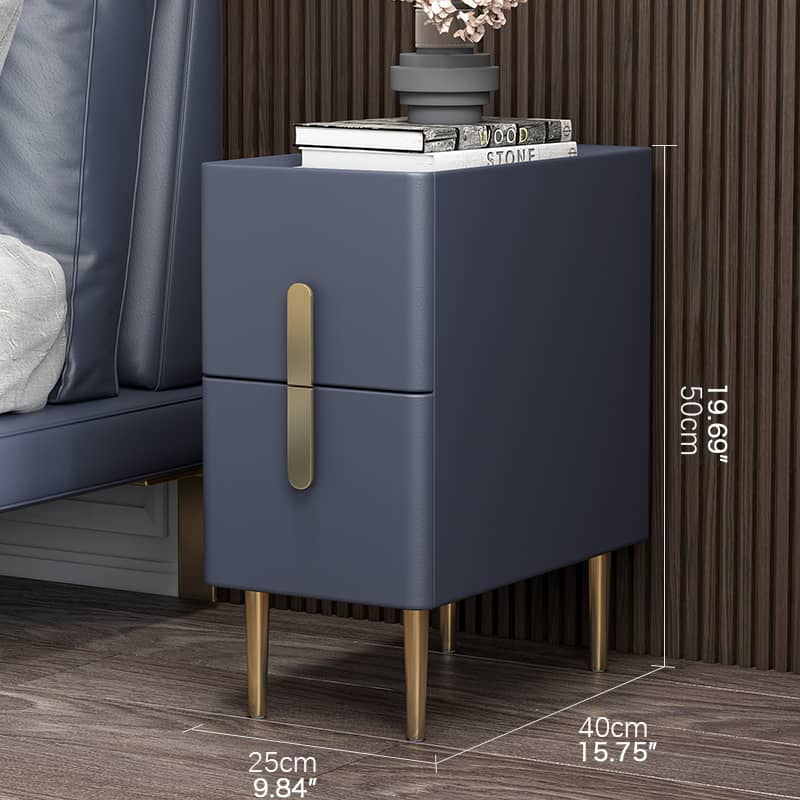 Luxury Marble Faux Leather Nightstand with Gold Accents - Modern Bedside Table fzyhs-2741