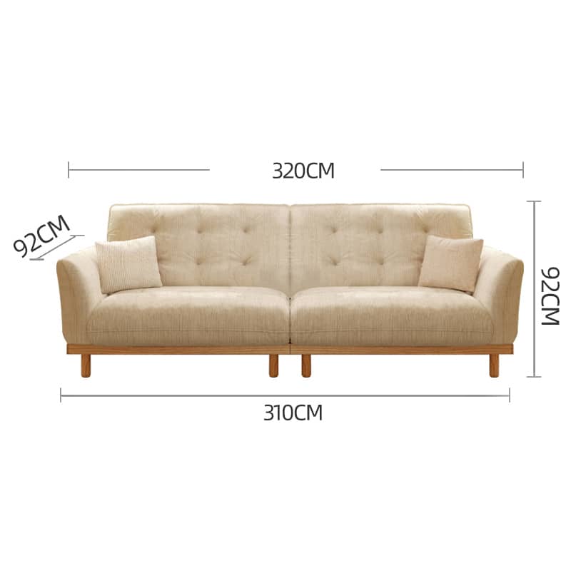 Elegant Beige Corduroy Sofa with Natural Oak and Pine Wood Frame - Plush Goose Down Cushions hmyf-1278