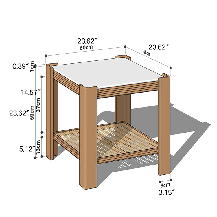 Sleek Tea Table Collection: Cherry Wood, Red Oak & Black Walnut with Marble or Tempered Glass Tops and Rattan Accents hykmq-791