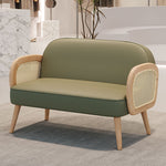 Stylish Scratch-Resistant Rubber Wood Chair in Off White, Orange, and Green Fabric fsmy-452