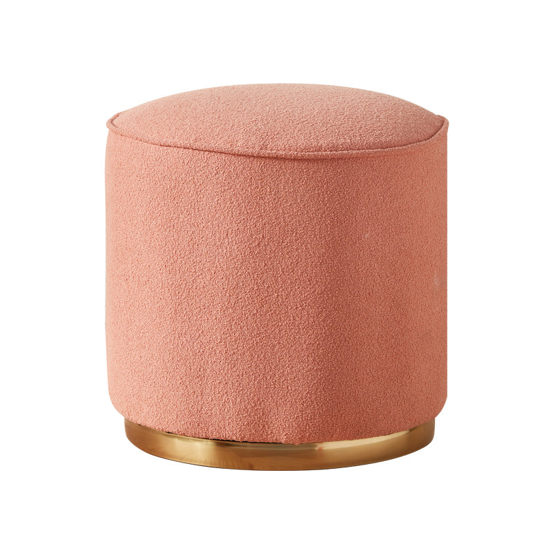 Chic Light Gray Cotton-Linen & Beige Brown Faux Leather Stool - Cozy White Sheep Boa & Pink Cotton-Linen Seat fcp-1313