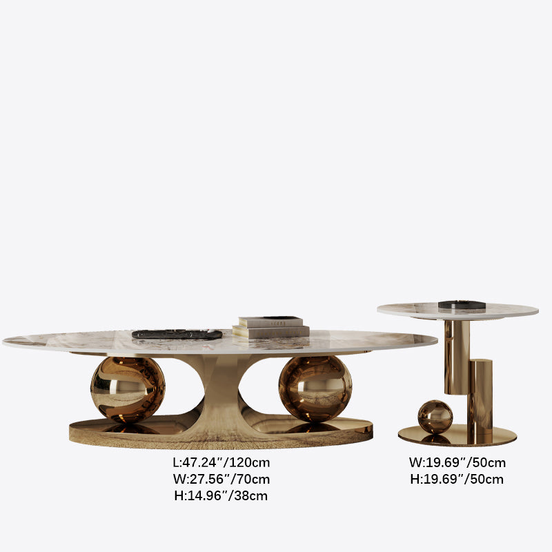 Sintered Stone Stainless Steel Tea Table – Modern Elegance for Your Living Space fdl-2598