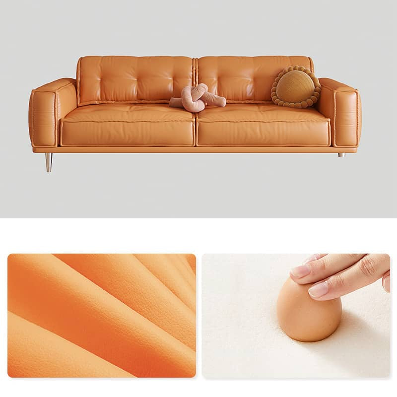 Beige Orange Sofa with Solid Wood Frame and Faux Leather Accents - Modern Design with Stainless Steel Legs fbby-1406