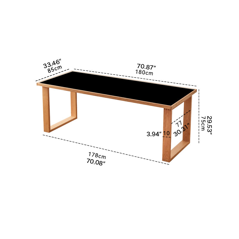 Elegant Table with White Finish, Natural Cherry Wood, and Black Marble Accents fyx-846