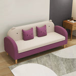 Stylish Light Gray Sofa with Off White, Mint Green, Grass Pink, and Yellow Wood Accents – Premium Cotton Upholstery qm-11