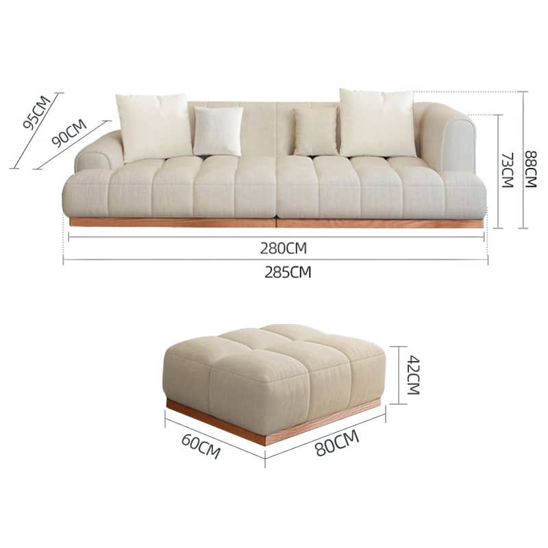 Elegant Beige Sofa with Natural Oak and Pine Wood Accents in Cotton and Faux Leather hmyf-1275