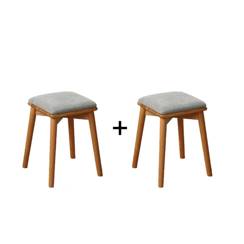 Elegant Oak Wood Stool with Light Grey Cushion - Natural and Comfortable Seating fyx-891