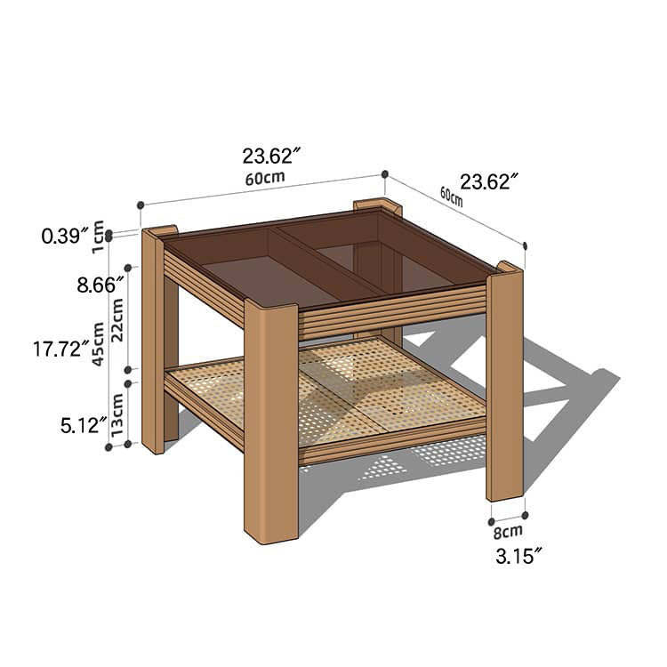 Sleek Tea Table Collection: Cherry Wood, Red Oak & Black Walnut with Marble or Tempered Glass Tops and Rattan Accents hykmq-791