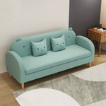 Stylish Light Gray Sofa with Off White, Mint Green, Grass Pink, and Yellow Wood Accents – Premium Cotton Upholstery qm-11