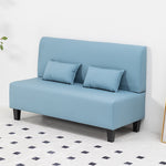 Modern Techno Fabric Sofa in Dark Blue, Light Gray, Khaki, and Orange with Wood Accents - Durable Nylon Upholstery qm-14